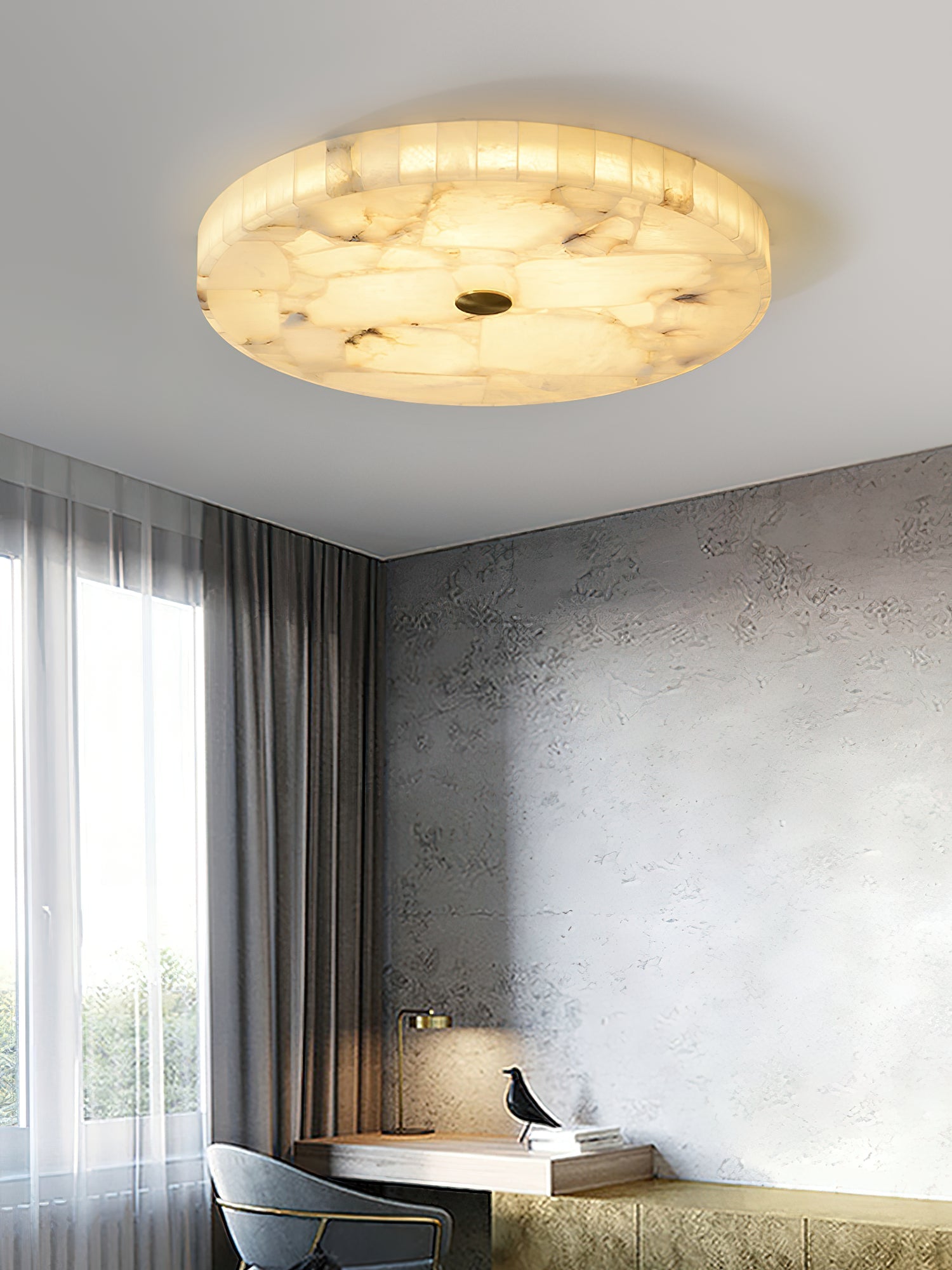 Round Mosaic Alabaster Ceiling Lamp - Zonesus