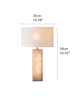 Vintage E27 Alabaster Marble Table Lamp 14“（D）24” （H）with fabric Linen lampshade