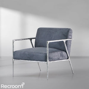 Thaddeo Retro Silver Iron Frame Track Armchair - Zonesus
