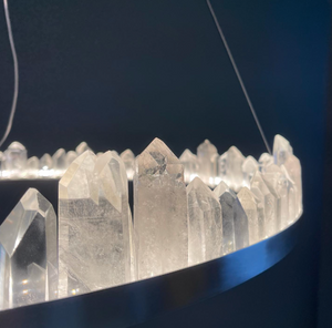 Cervine Round Brass & Clear Geode Quartz Crystal Chandelier 36" - Zonesus