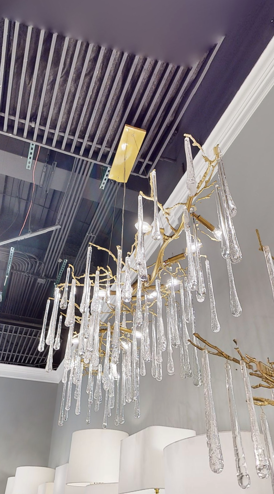 Teardrop Crystal Chandelier with Brass Branches 84" W - Zonesus