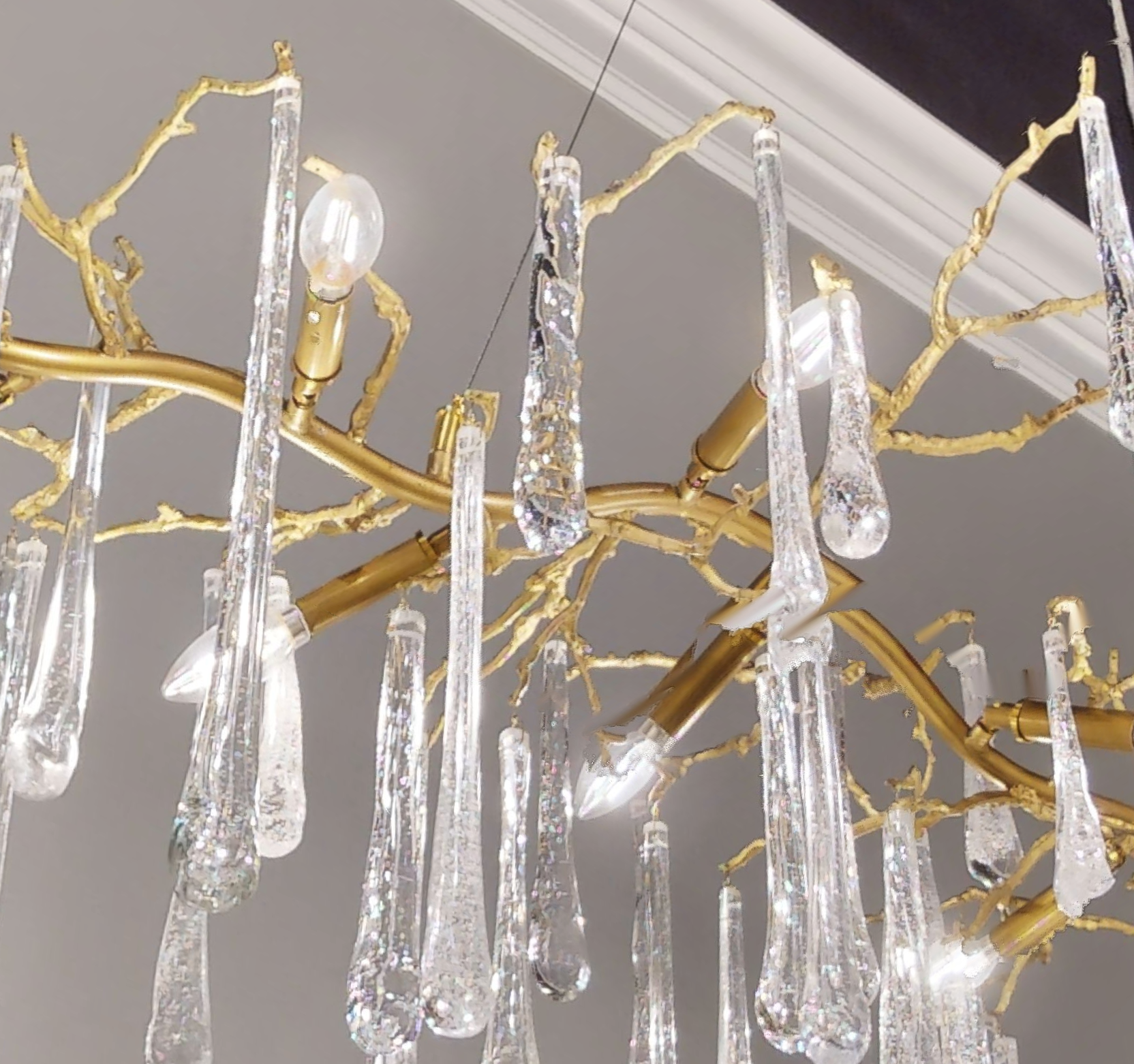 Teardrop Crystal Chandelier with Brass Branches 84" W - Zonesus