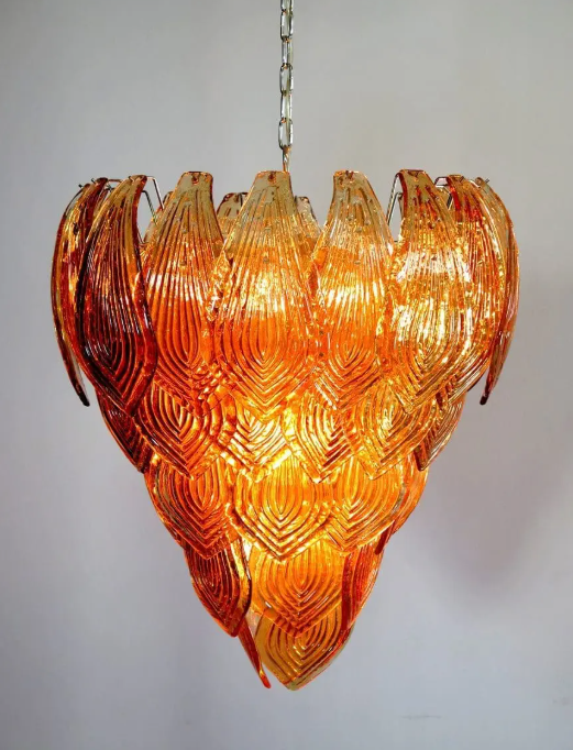 Murano Chandelier – 52 Felci glass leaves – Amber - Zonesus