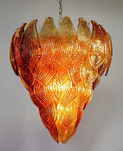 Murano Chandelier – 52 Felci glass leaves – Amber - Zonesus