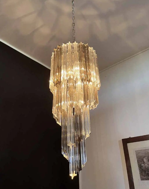 Murano Chandelier – Spiral – 54 prisms – Smokey/Transparent - Zonesus