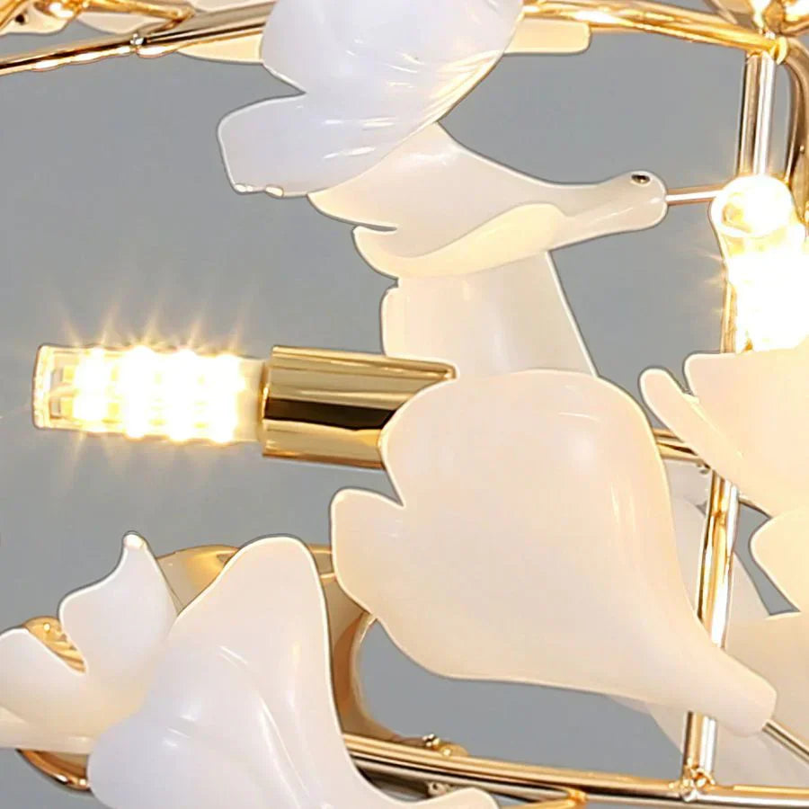 Ceramic Ginkgo Cascading B (Spiral) Branch Chandelier - Zonesus