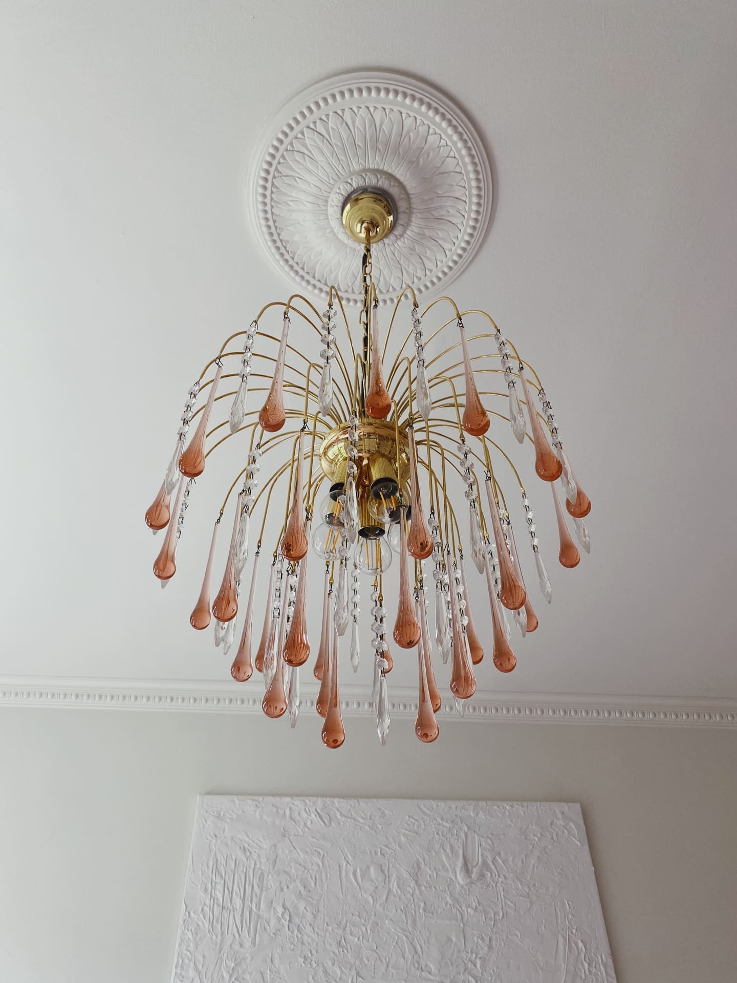 Vintage – Murano Teardrops Chandelier – 70s – Pink prisms - Zonesus