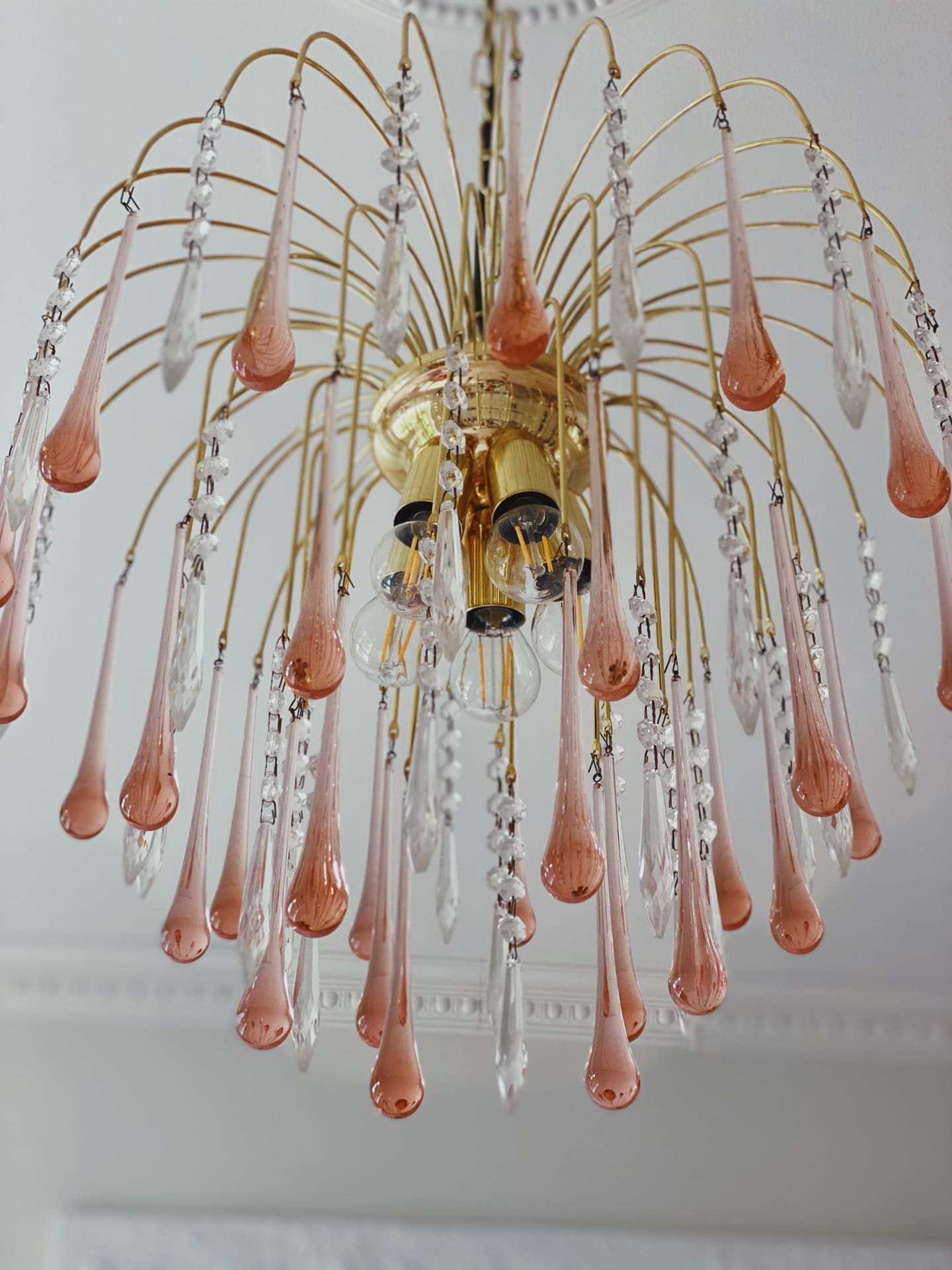 Vintage – Murano Teardrops Chandelier – 70s – Pink prisms - Zonesus