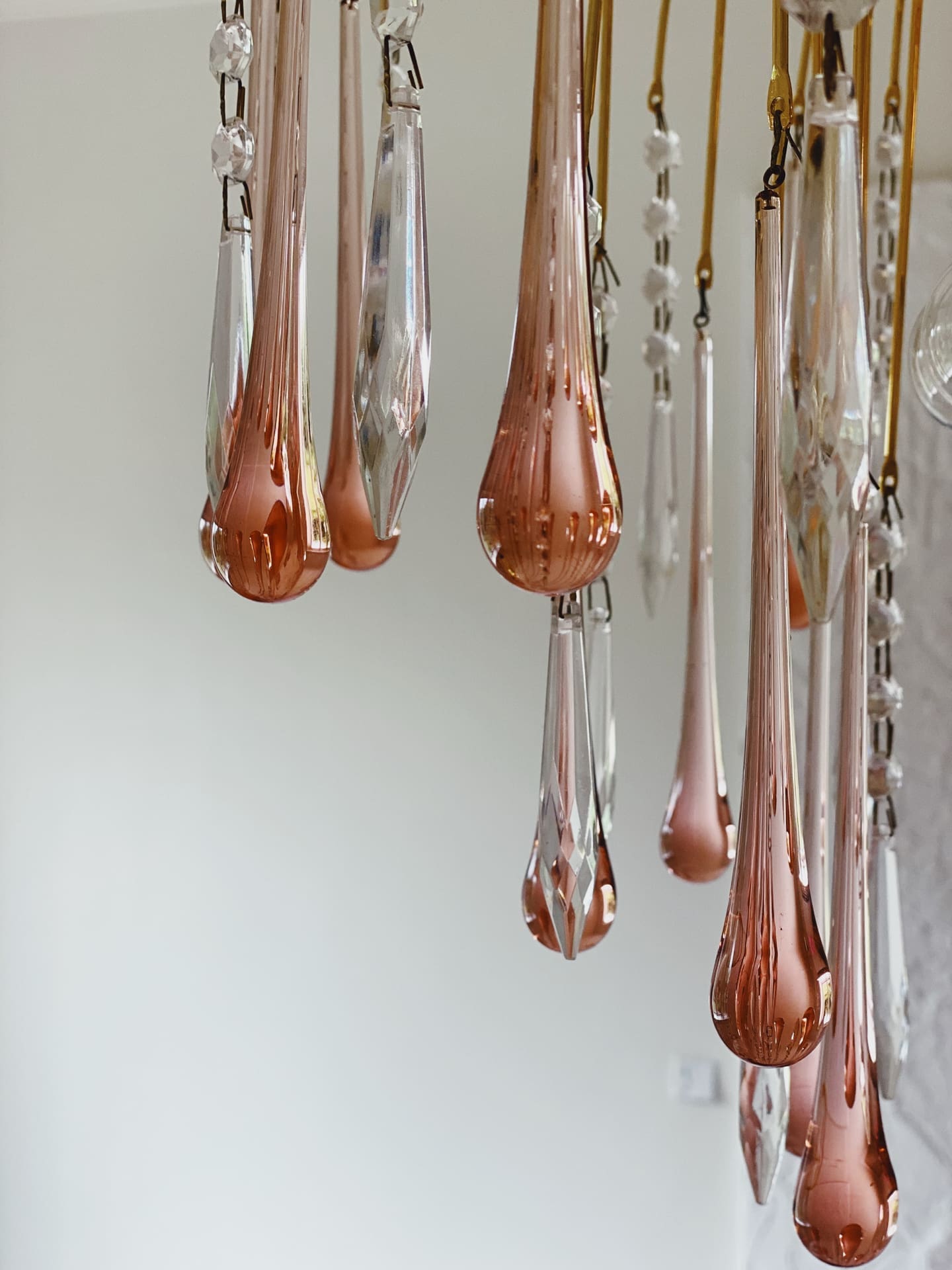Vintage – Murano Teardrops Chandelier – 70s – Pink prisms - Zonesus