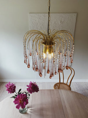 Vintage – Murano Teardrops Chandelier – 70s – Pink prisms - Zonesus