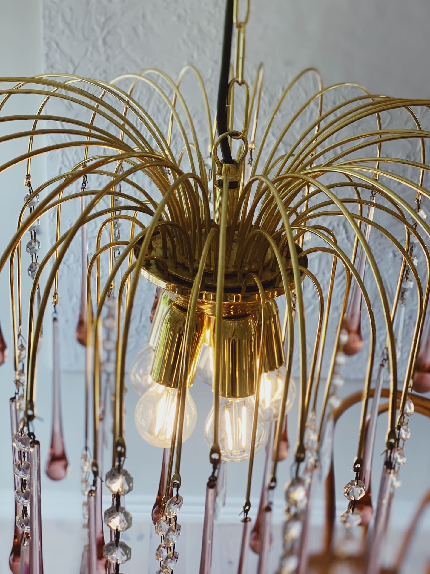 Vintage – Murano Teardrops Chandelier – 70s – Pink prisms - Zonesus