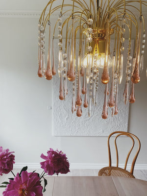 Vintage – Murano Teardrops Chandelier – 70s – Pink prisms - Zonesus