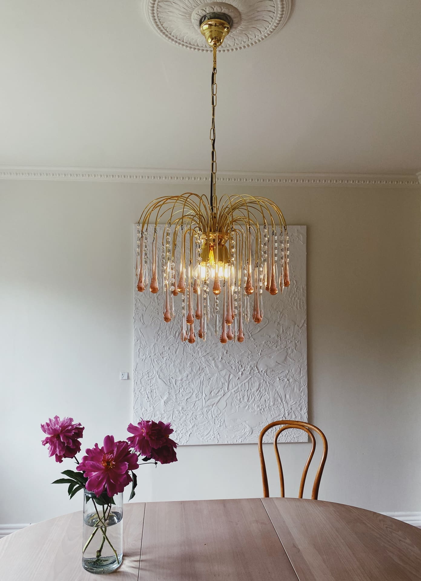 Vintage – Murano Teardrops Chandelier – 70s – Pink prisms - Zonesus