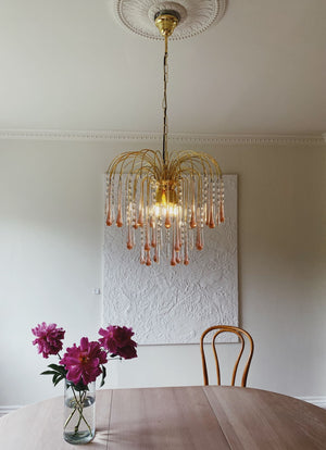 Vintage – Murano Teardrops Chandelier – 70s – Pink prisms - Zonesus