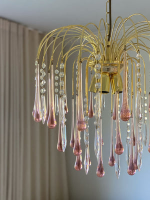 Vintage – Murano Teardrops Chandelier – 70s – Pink prisms - Zonesus