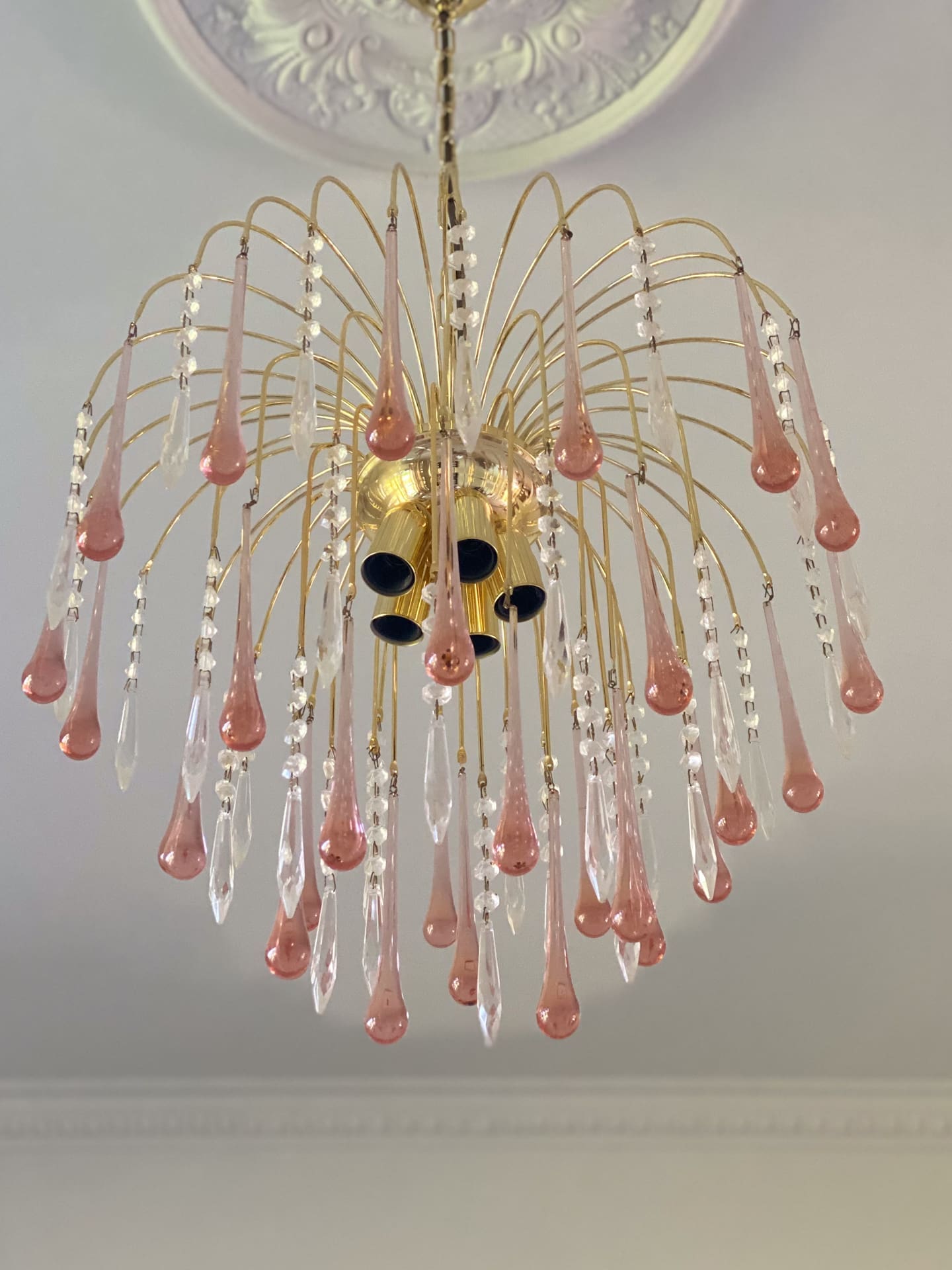 Vintage – Murano Teardrops Chandelier – 70s – Pink prisms - Zonesus