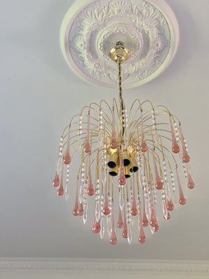 Vintage – Murano Teardrops Chandelier – 70s – Pink prisms - Zonesus