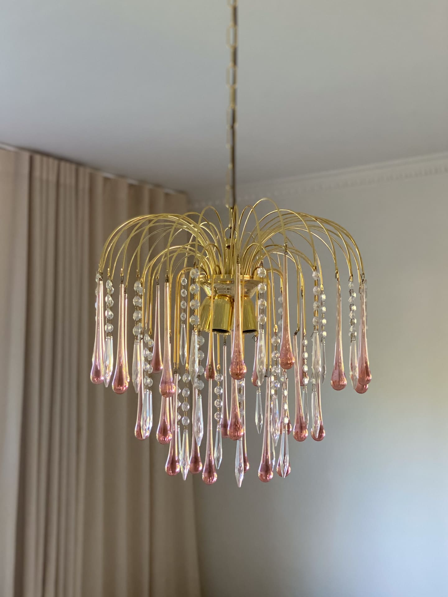 Vintage – Murano Teardrops Chandelier – 70s – Pink prisms - Zonesus