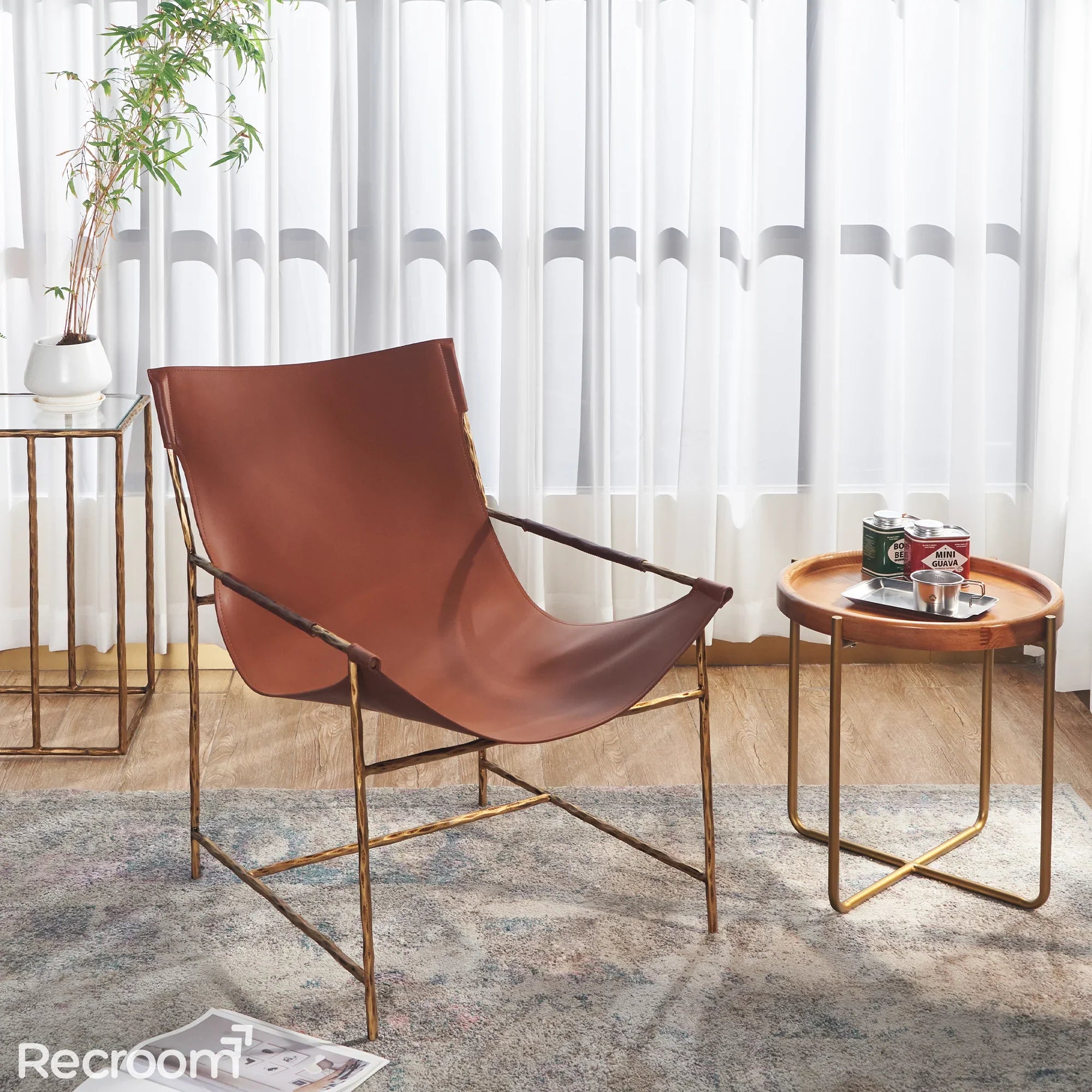 Thaddeo Brown Leather Lounge Chair - Zonesus