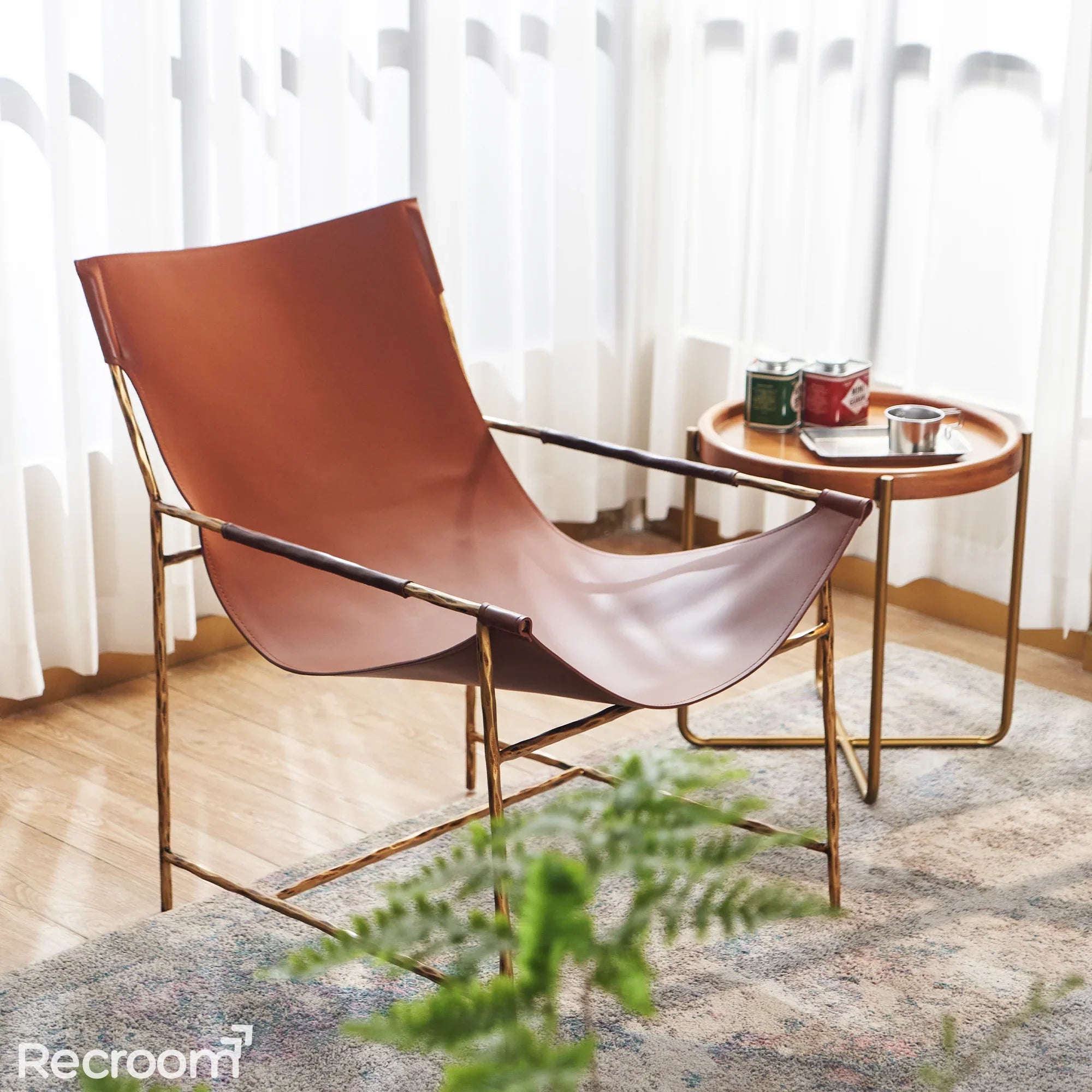 Thaddeo Brown Leather Lounge Chair - Zonesus