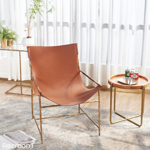 Thaddeo Brown Leather Lounge Chair - Zonesus