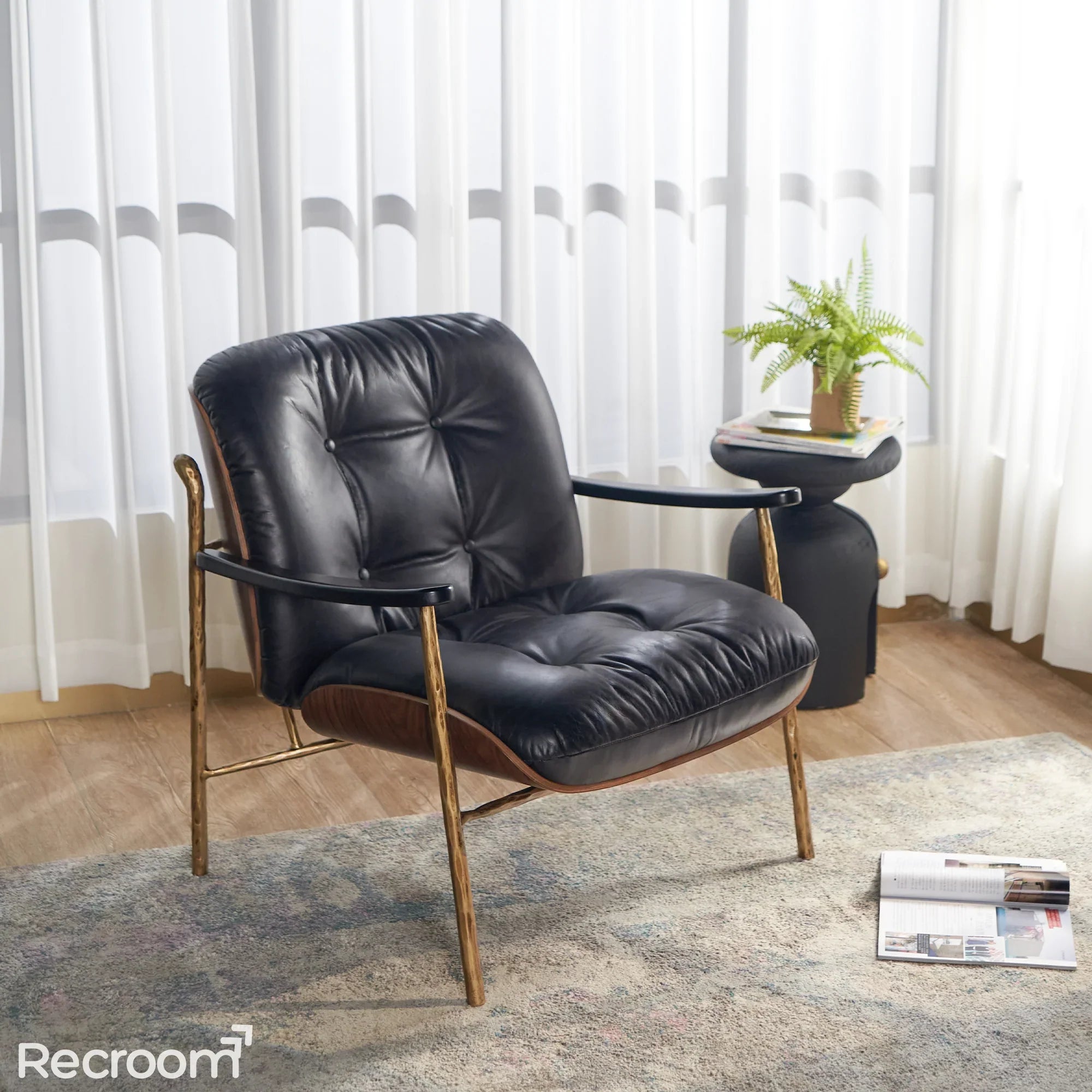 Thaddeo Black Leather Accent Chairs - Zonesus