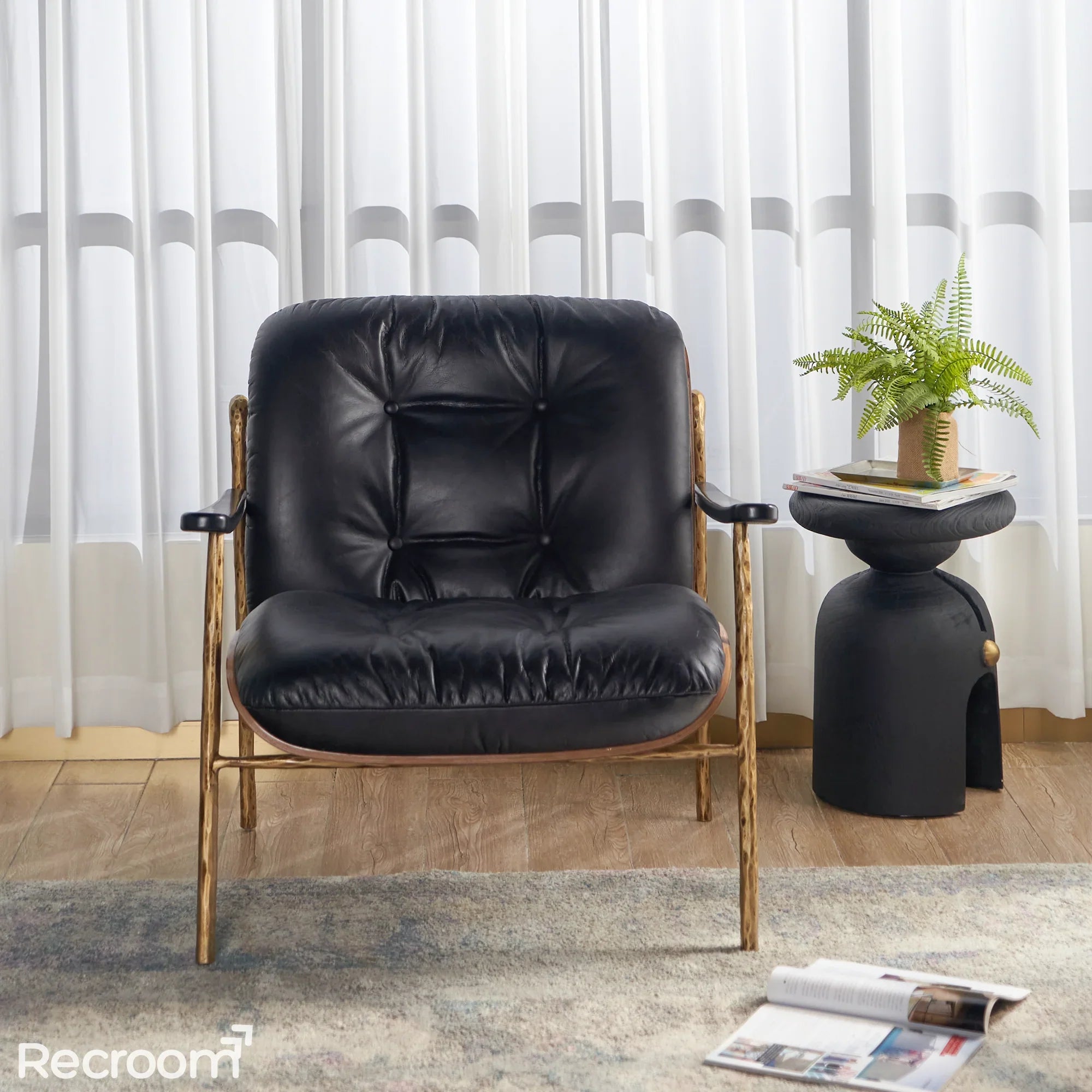 Thaddeo Black Leather Accent Chairs - Zonesus