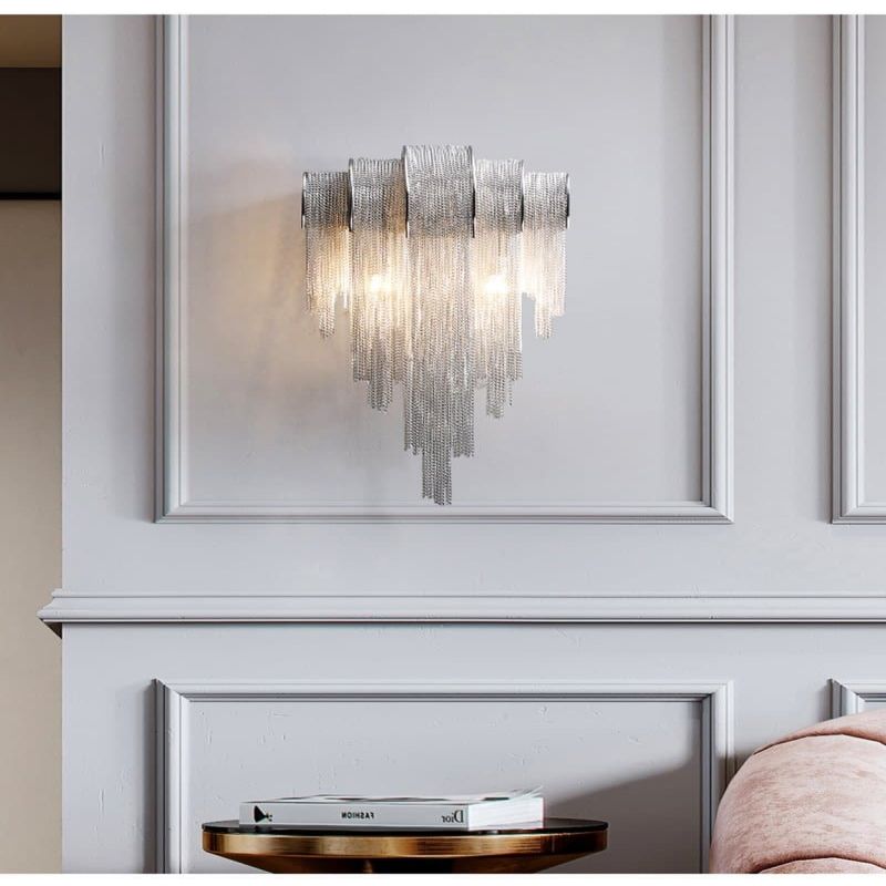 Alisa Luxury Plated Aluminum Chain Tassel Wall Sconce - Zonesus