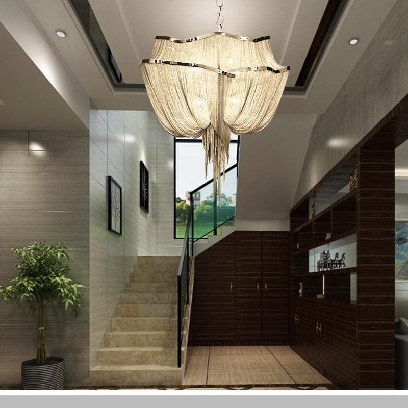 Alisa Luxury Double-Layer Aluminum Chain Tassel Chandelier - Zonesus