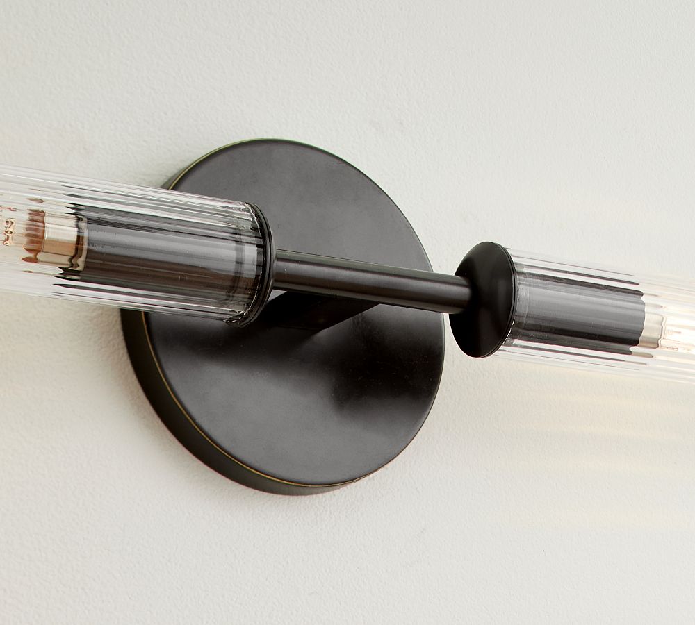 Cooper Ribbed Glass Double Tube Sconce (20") - Zonesus
