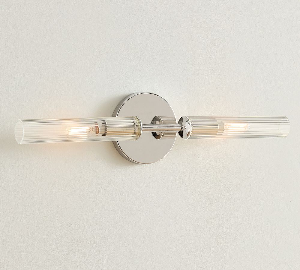 Cooper Ribbed Glass Double Tube Sconce (20") - Zonesus
