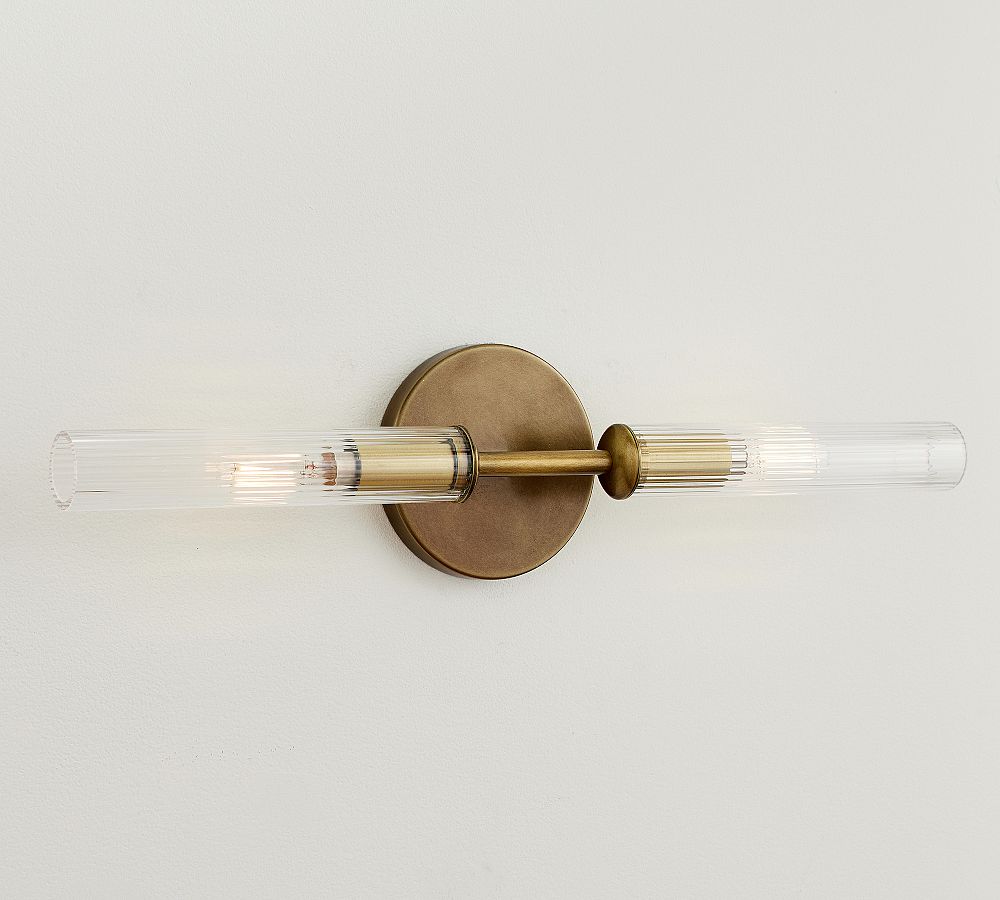 Cooper Ribbed Glass Double Tube Sconce (20") - Zonesus