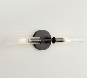 Cooper Ribbed Glass Double Tube Sconce (20") - Zonesus