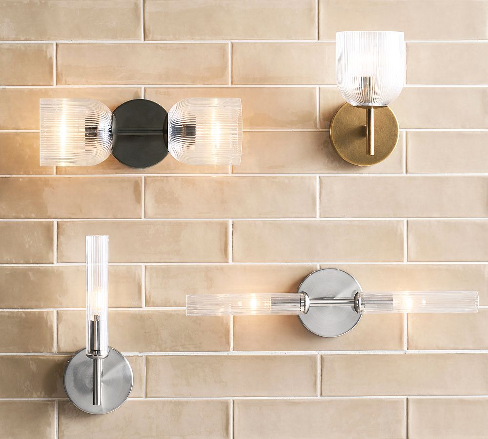Cooper Ribbed Glass Double Tube Sconce (20") - Zonesus
