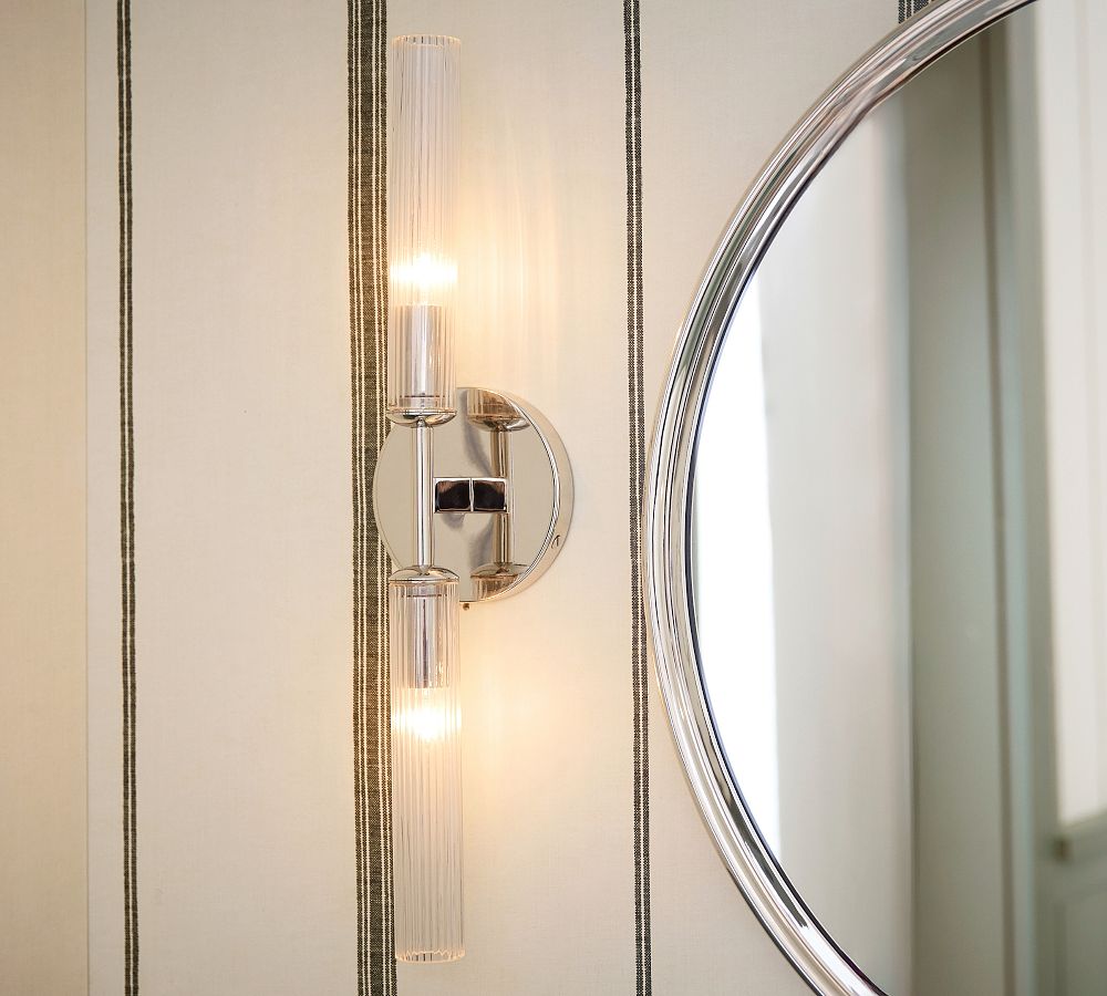 Cooper Ribbed Glass Double Tube Sconce (20") - Zonesus