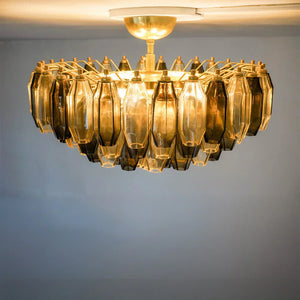 Prismatico 91 Elements Amber And Taupe Compact Glass Chandelier 25" - Zonesus