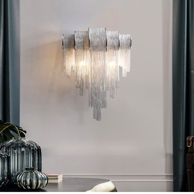 Alisa Luxury Plated Aluminum Chain Tassel Wall Sconce - Zonesus