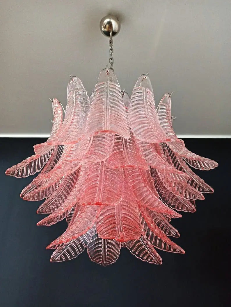 Murano Chandelier – 36 glass leaves – Pink - Zonesus