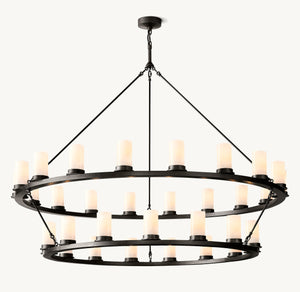 Ondra Round 2-Tier Milk Glass Chandelier 60" - Zonesus