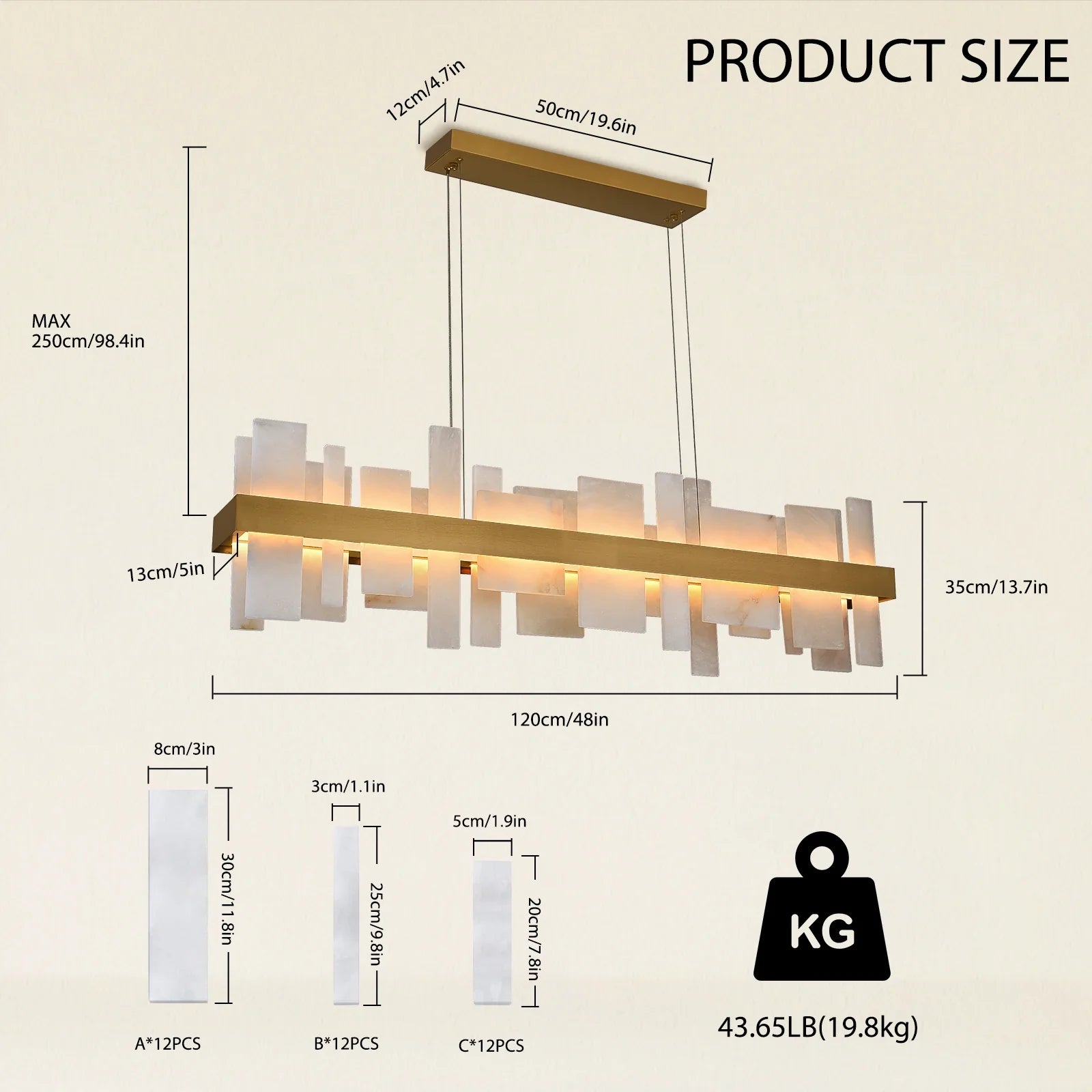 Nocturne Alabaster Rectangular Chandelier 48"