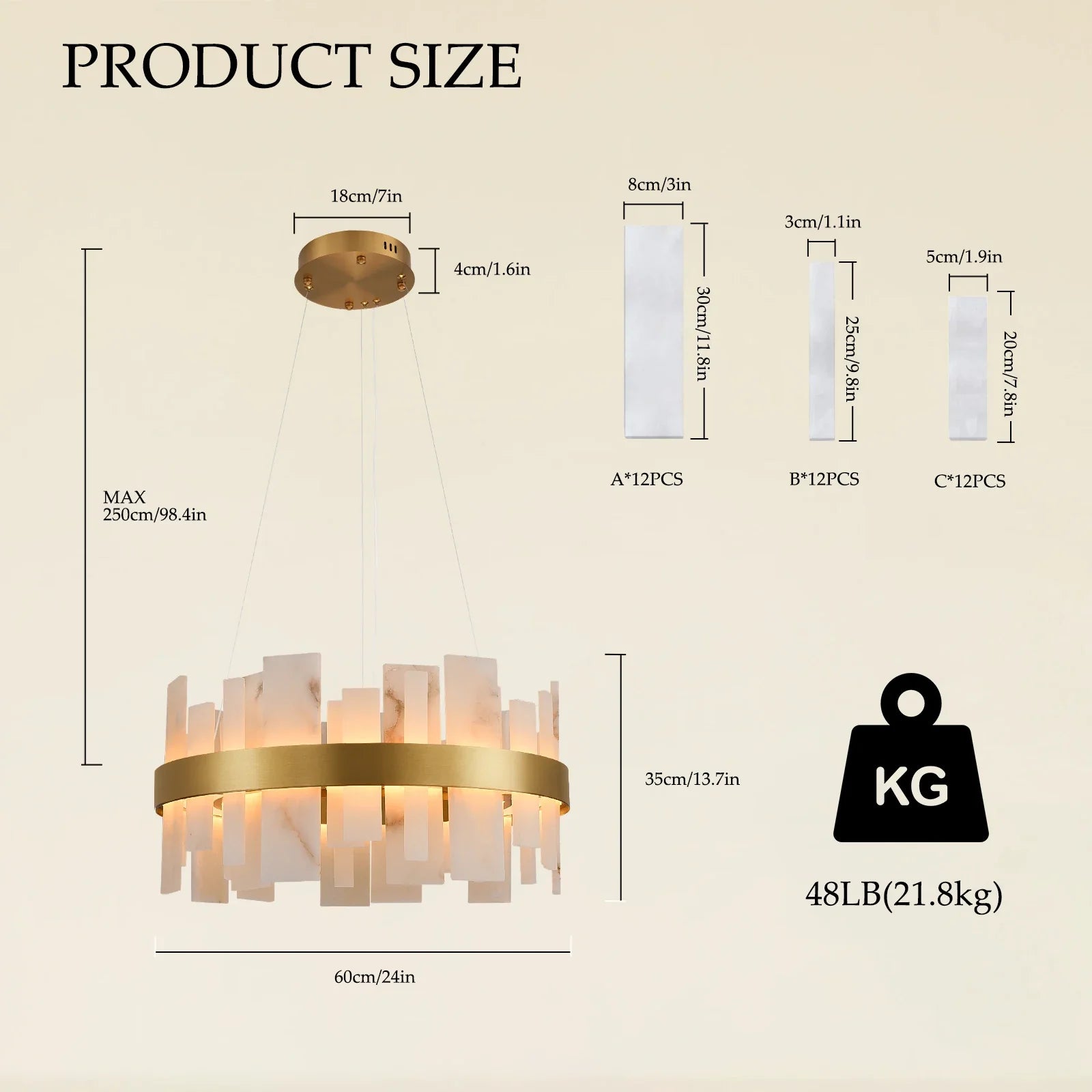 Nocturne Alabaster Round Chandelier 24"