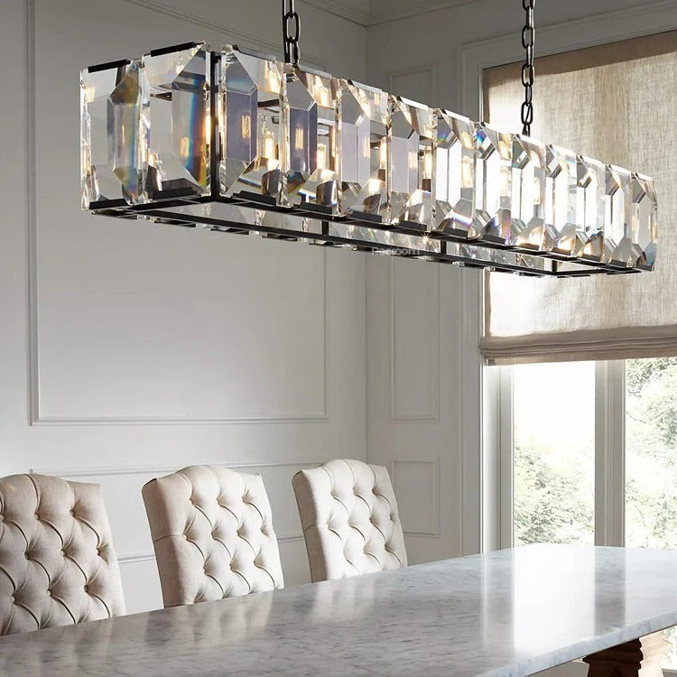Harllow Multi Crystal Rectangular Chandelier 42“ 54” 62“ 74” - Zonesus