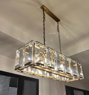 Harllow Multi Crystal Rectangular Chandelier 42“ 54” 62“ 74” - Zonesus