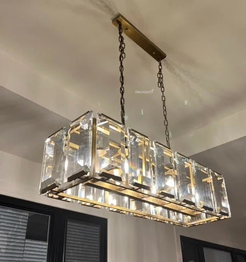 Harllow Multi Crystal Rectangular Chandelier 42“ 54” 62“ 74” - Zonesus