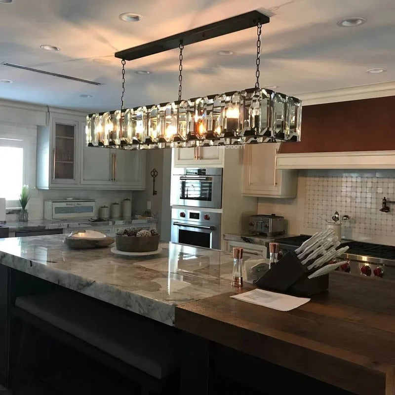 Harllow Multi Crystal Rectangular Chandelier 42“ 54” 62“ 74” - Zonesus