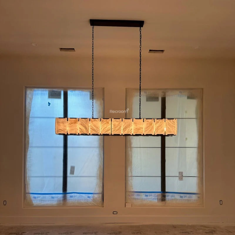 Harllow Calcite Rectangular Chandelier 73" - Zonesus