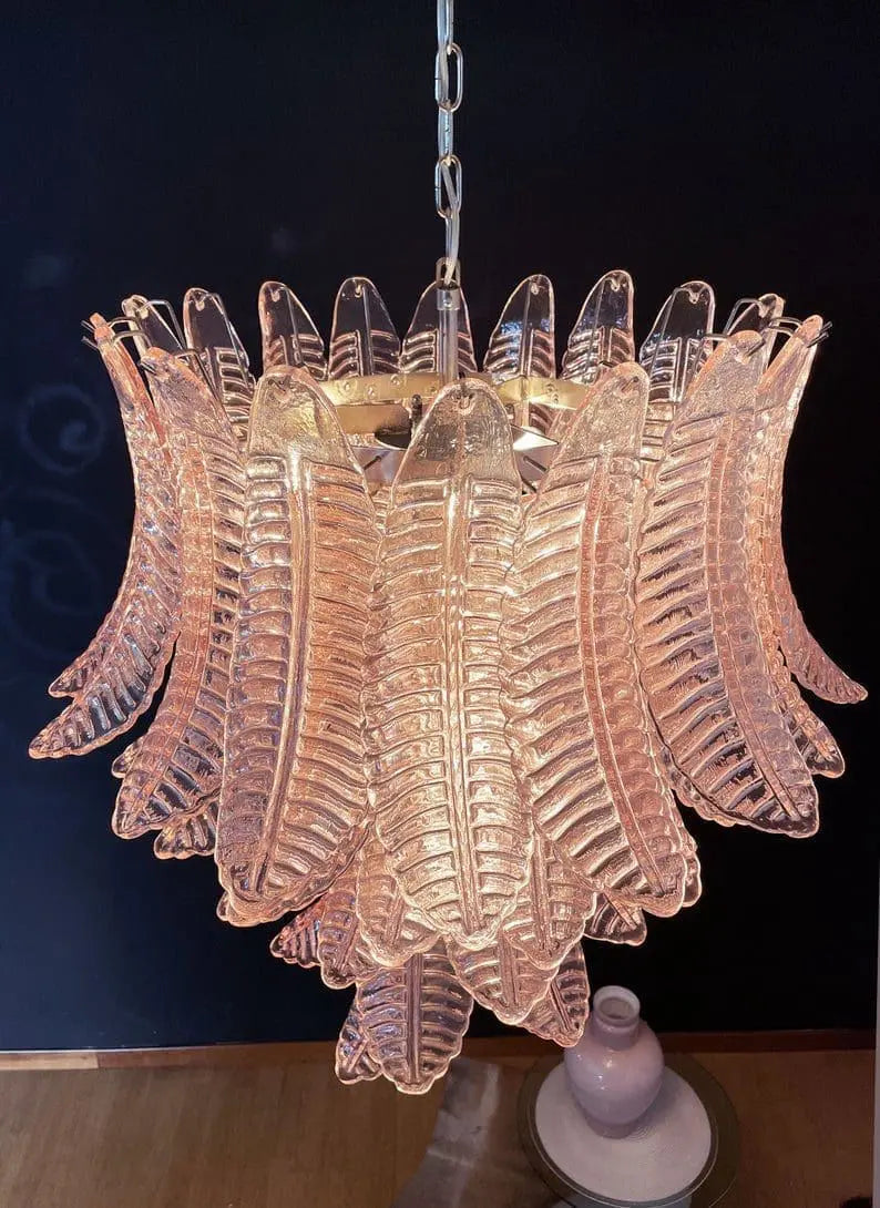 Murano Chandelier – 52 glass leaves – Pink - Zonesus