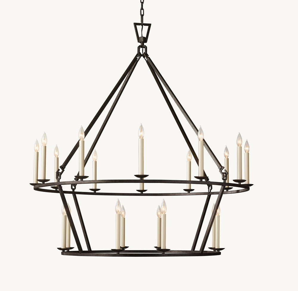 19TH C. ENGLISH OPENWORK TWO-TIER ROUND CHANDELIER 50" - Zonesus