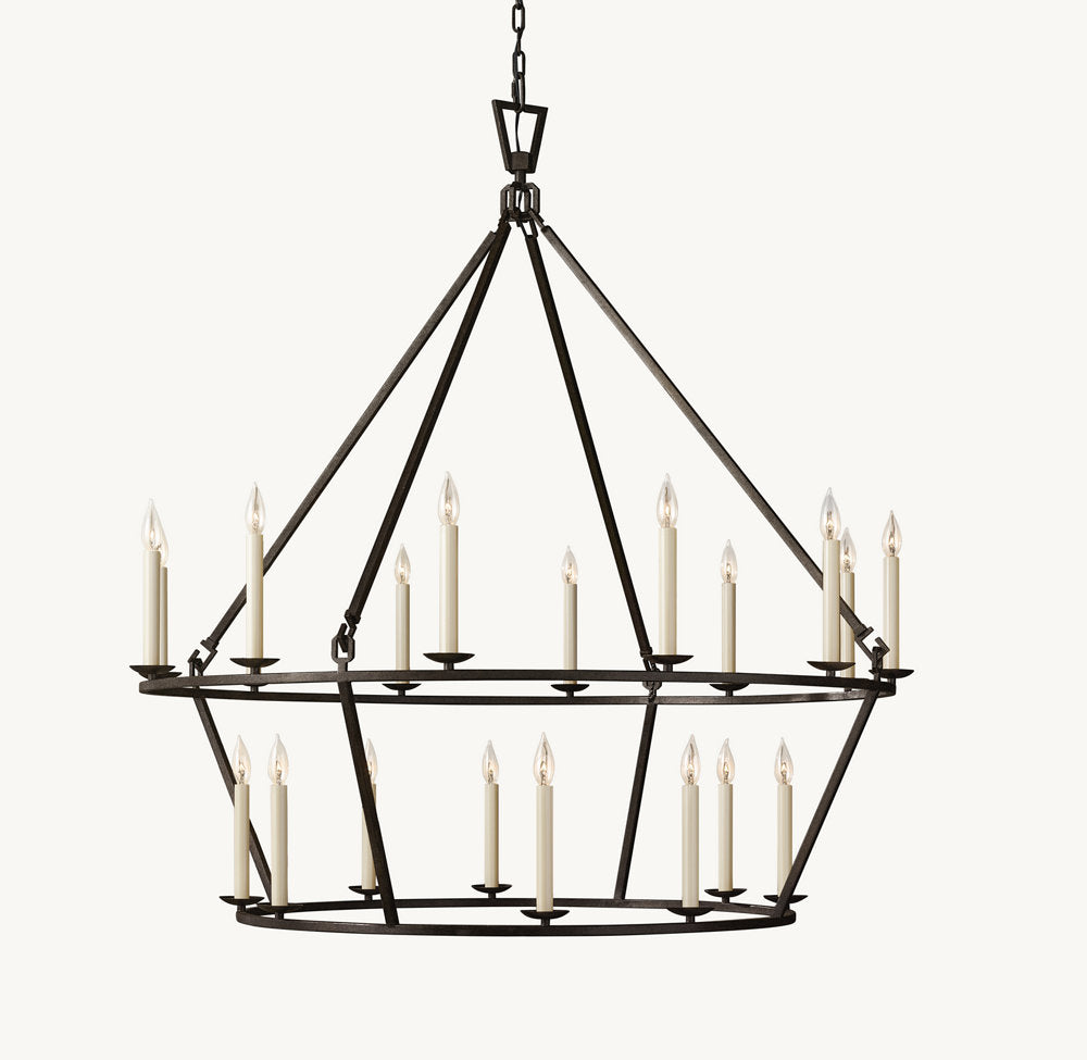 19TH C. ENGLISH OPENWORK TWO-TIER ROUND CHANDELIER 50" - Zonesus