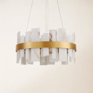 Nocturne Alabaster Round Chandelier 24"#Finish_Gold